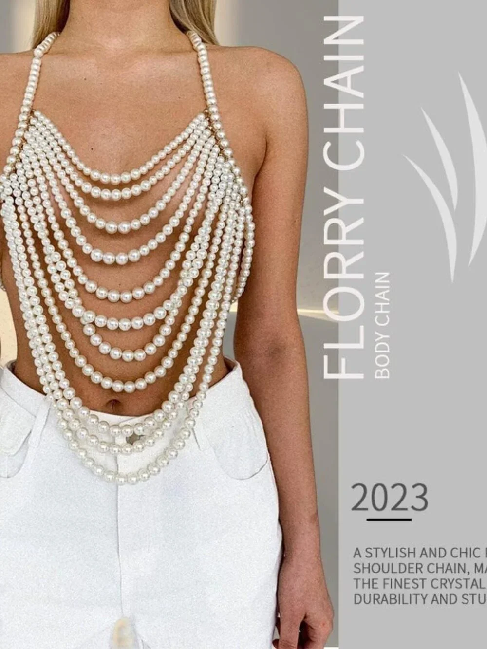 Pearl Body Chain Shoulder Necklace Top Body Jewelry for Women Fashion Bra Chains